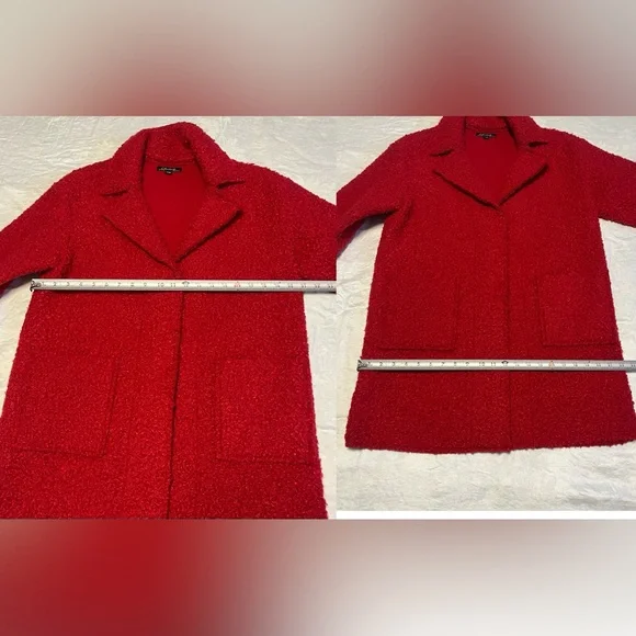 Charlie B Boucle Red Knit Jacket Coat Snap Front long sleeve stretch 60s Sz Med - Picture 16 of 16